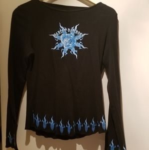Harley Davidson Long Sleeve Black Top with Blue Flames.